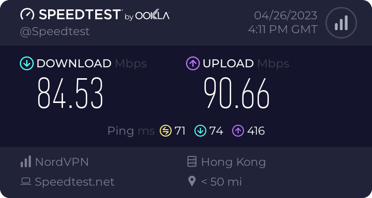 NordVPN連線香港的速度