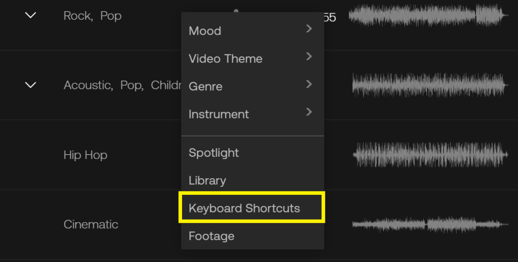 Artlist Keyboard Shortcuts