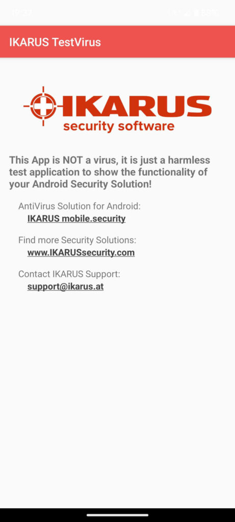 開啟IKARUS測試病毒APP