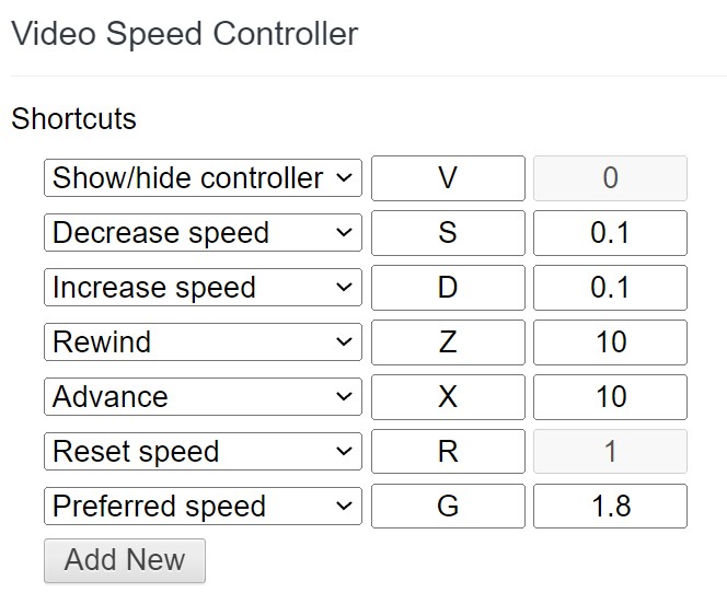 Video Speed Controller 自定義快速鍵