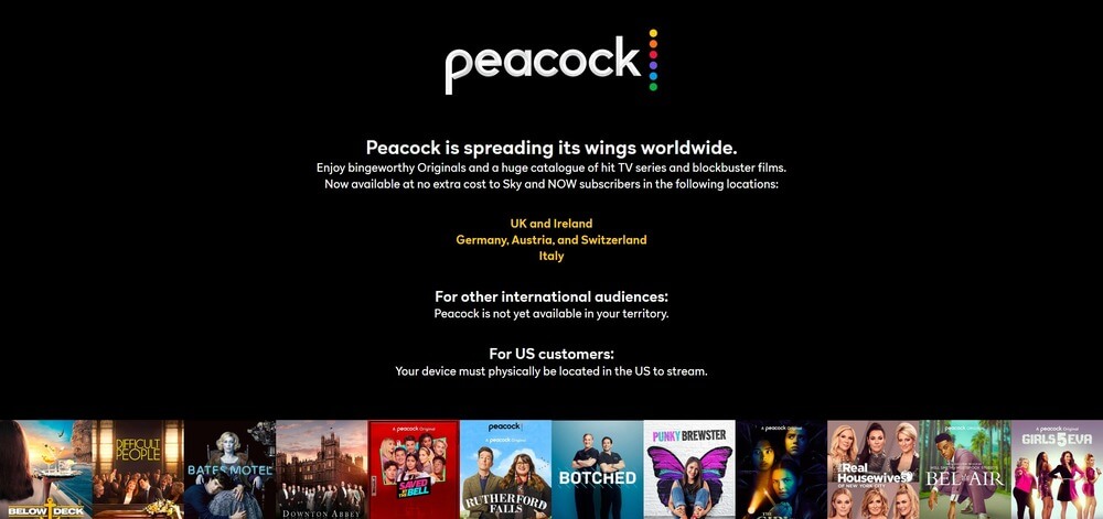 Peacock TV有觀看地區限制