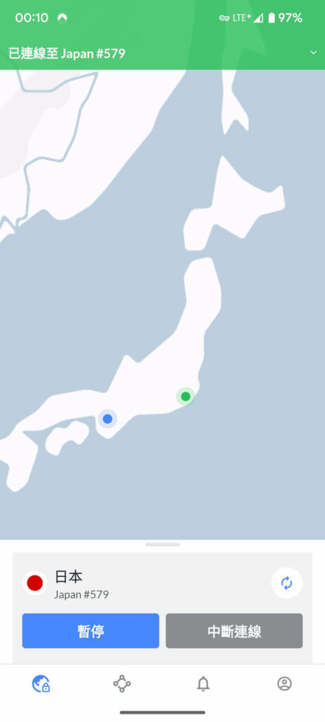 NordVPN App連線至日本