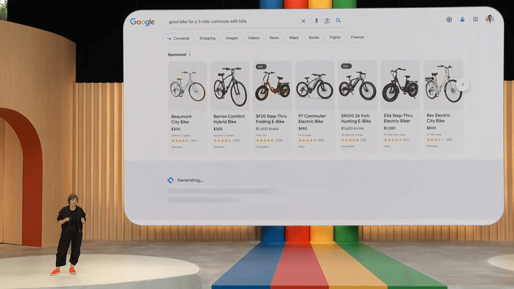 例如搜尋有指定特殊需求的腳踏車，除了上方會出現既有的付費廣告外。
