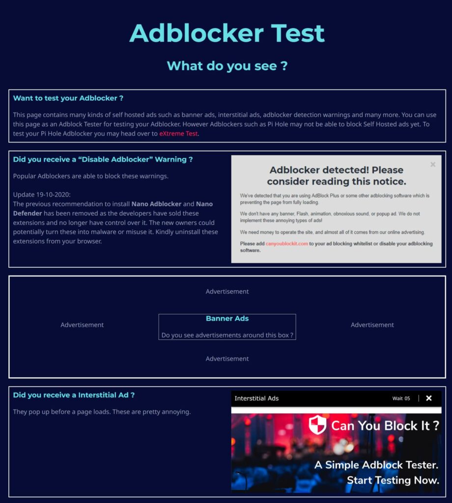 AdBlock Tester彈出式廣告和各種Banner橫幅廣告都有成功阻擋